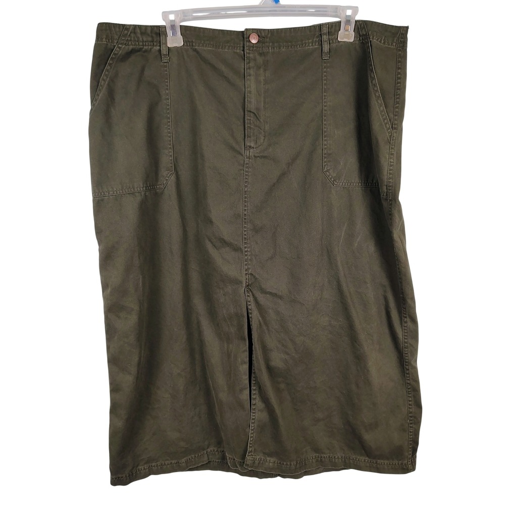 Bill Blass Womens 22W Utility Midi Skirt Olive Green Cotton Gorpcore Workwear